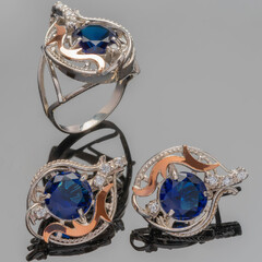 Серебряный набор 925 пробы с золотыми вставками арт. 259г