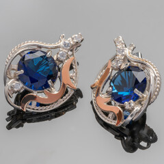 Серьги серебряные 925 пробы с золотыми вставками арт. 259с