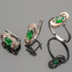 Серебряный набор 925 пробы с золотыми вставками арт. 318г