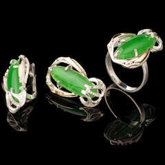 Серебряный комплект 925 пробы с золотыми вставками и кабошоном арт. 525г