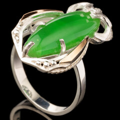 Серебряное кольцо 925 пробы с золотыми вставками и кабошоном арт. 525к