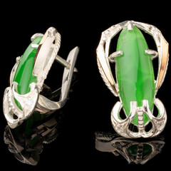 Серебряные серьги 925 пробы с золотыми вставками и кабошоном арт. 525с