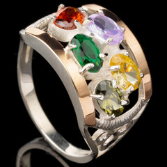 Серебряное кольцо 925 пробы с золотом арт. 558к