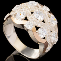Серебряное кольцо 925 пробы с золотом арт. 605к