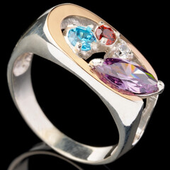 Серебряное кольцо 925 пробы с золотом арт. 465к