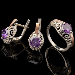 Серебряный набор 925 пробы с золотом арт. 580г